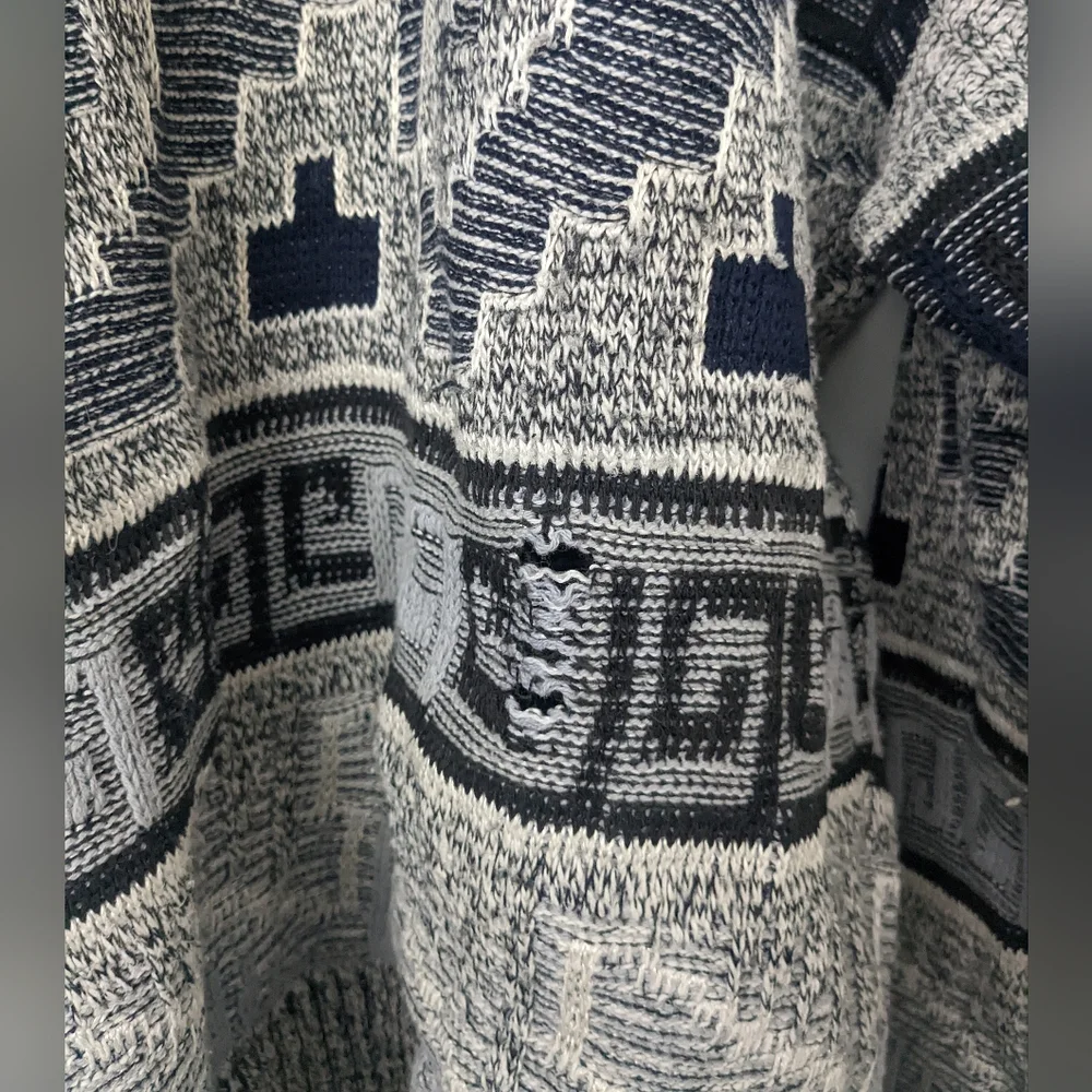 Vtg 80s Men's Sweater Geometric Pattern Chunky Knit Crewneck USA Size L - Picture 2 of 10